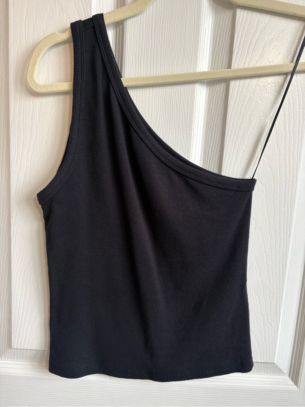 Pilcro (Anthropologie) Black Ribbed One-Shoulder Tank Top, Size Small